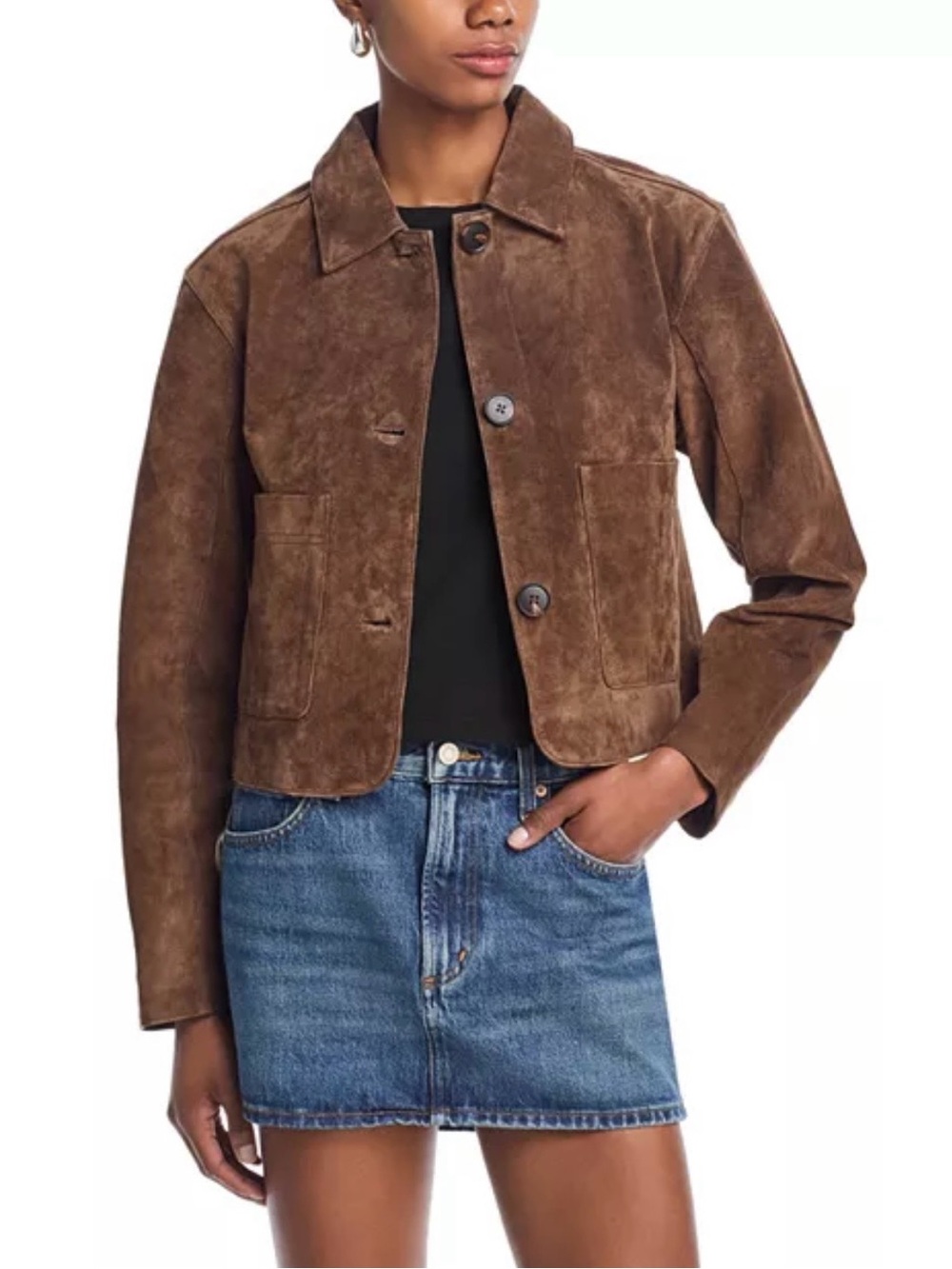 Blank NYC Brown Suede Button-Front Jacket